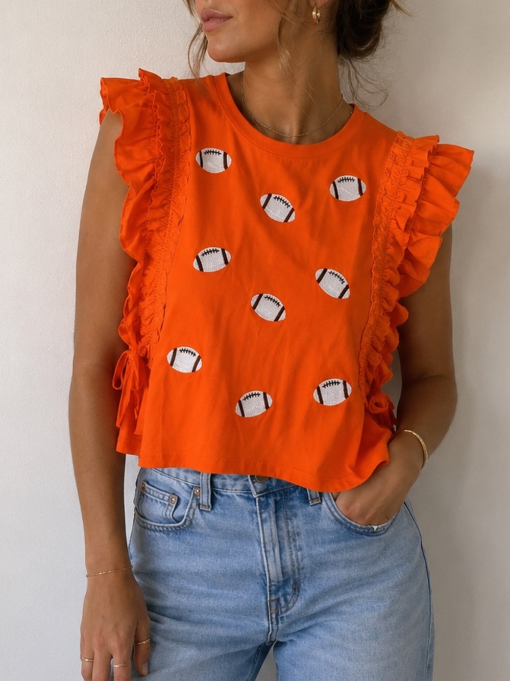 Why‎ Dress Orange Sequin Football Ruffle Top Medium Game Day TN Vols